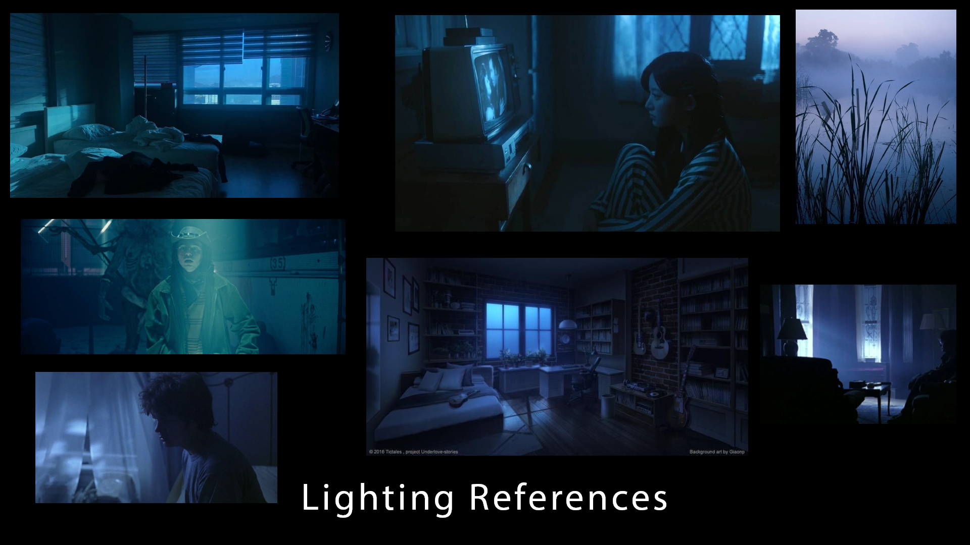 The Day We Flew — lighting reference board for the kitchen scene