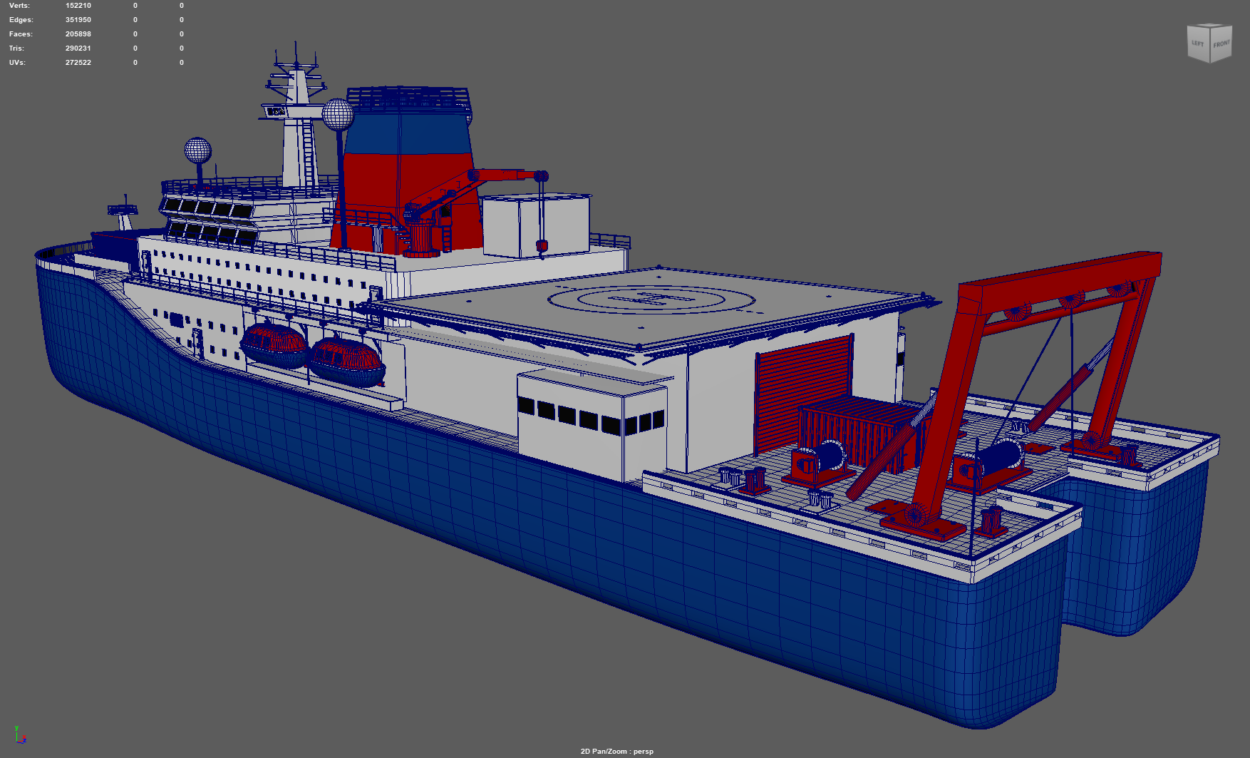 Polarstern II ship model in Maya, stern three-quarter view with helideck and A-frame